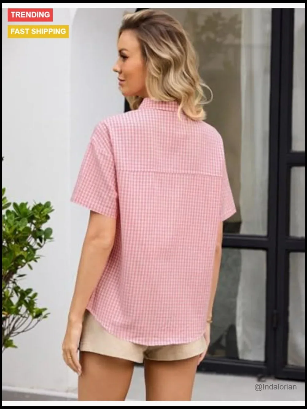 Short Sleeve V-Neck Button Down Blouse Work Top